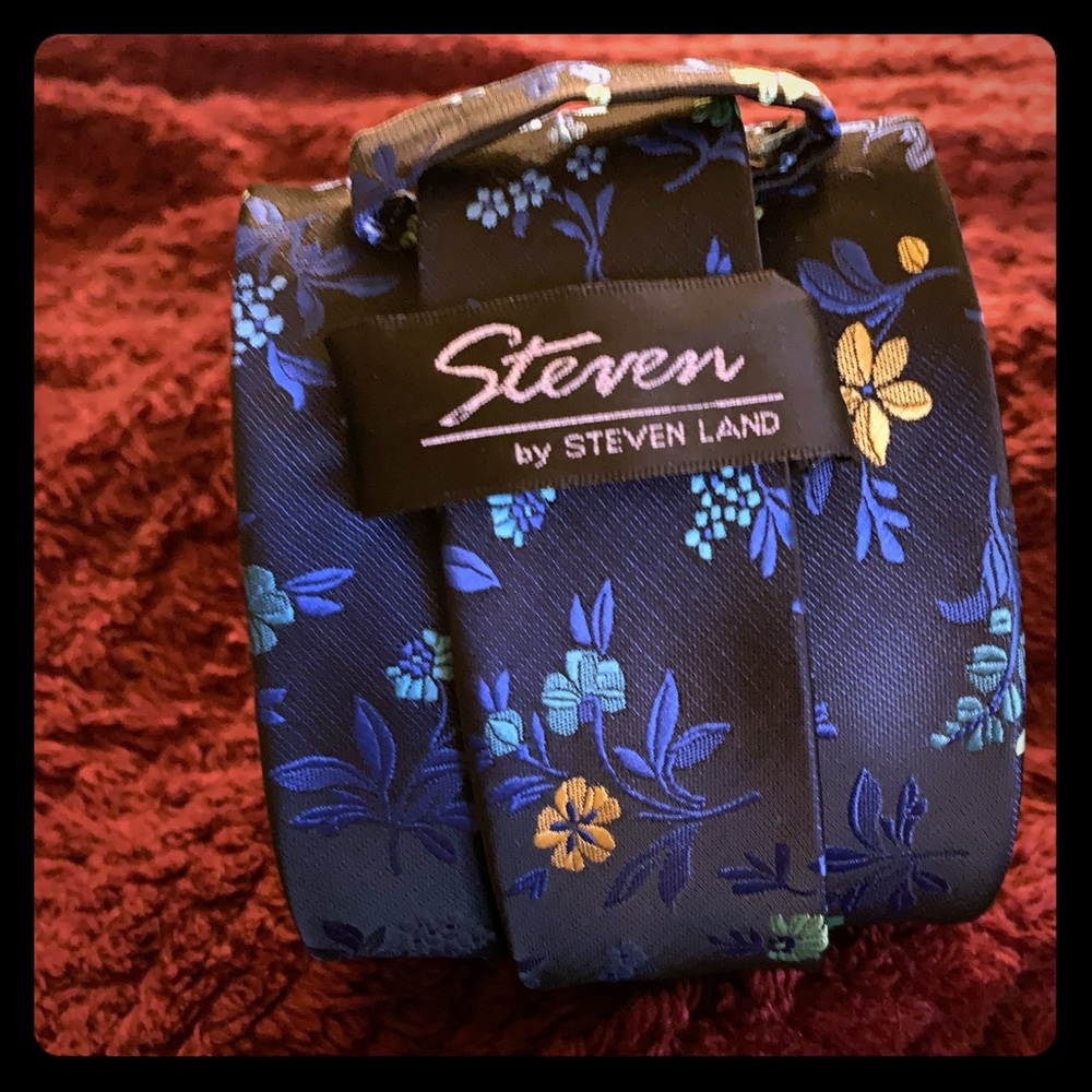 Navy Blue Floral Tie by Steven, Steven Land